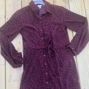 Red leopard print shirt dress